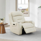 Watson & Whitely Genuine Leather Power Recliner Chairs for Adults, Lay Flat Recliner with Power Headrest, USB Ports and Cup Holders, Electric Reclining Sofa for Living Room, Bedroom, Cream
