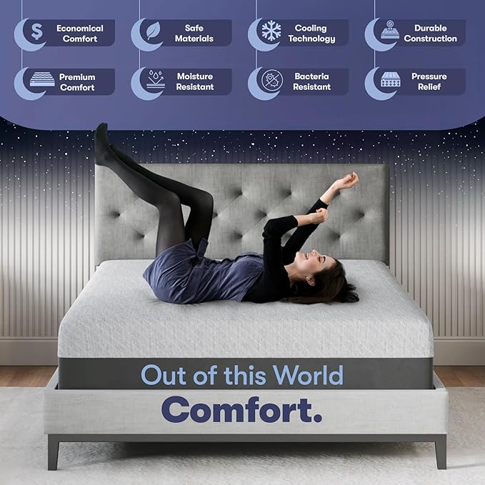 Celestial Sleep Gel Memory Foam Mattress in a Box, Made in The USA, CertiPUR-US® Certified Foam, Oeko-Tex, and Fiberglass-Free Certified Bed, 8 inch Firm - Queen