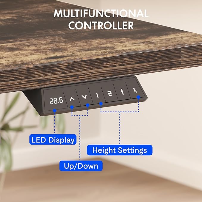 FLEXISPOT EN2 Whole-Piece Standing Desk with Clamp Power Strip, 55 x 28 Electric Stand Up Height Adjustable Desk with Cable Management (Gray Frame + 55" Rustic Brown Desktop, 2 Packages)