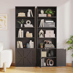 MXV 6-Tier Bookshelf and Bookcase Set of 2, Wooden Bookshelves with Cabinet Doors, Floor Bookshelves and Office Storage Cabinets for Home Office, Living Room (Black 2 Pack, 6-Tier)