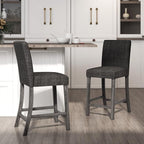 COSTWAY Counter Height Bar Stools Set of 2, 24.5’’ Upholstered Mid Century Modern Island Chairs with Rubber Wood Legs, Wooden Barstools for Kitchen, Dining Room, Bar, Restaurant (Grey)