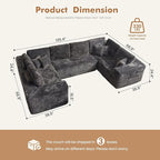 135.4'' U Shaped Sectional Couches for Living Room, Large Boneless Cloud Couch, Modern Modular Sofa Deep Seat Plush Corduroy, No Assembly Required,Plush Corduroy,Gray
