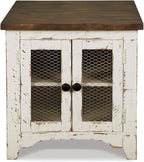 Signature Design by Ashley Wystfield Farmhouse End Table with Storage, Distressed White & Brown Finish