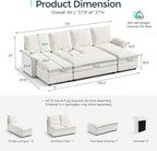 LINSY HOME Sleeper Sofa Bed, 115" Modular Sectional Sofa Bed with Double Layer Cushious, Comfy Cloud Sofa Couches for Living Room, Apartment, Home Theater, Beige