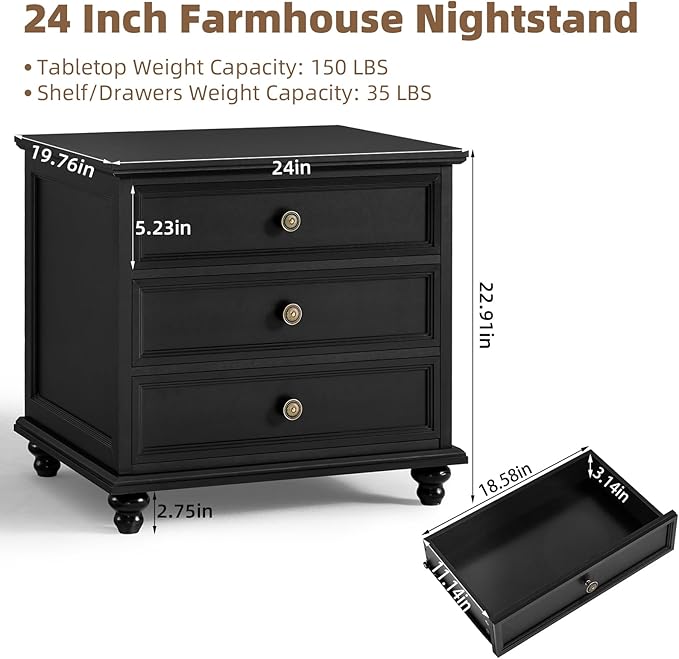 Farmhouse Dresser and Nightstand Sets, Wooden 7 Drawers Dresser & 24" Night Stand with 3 Drawers, 2 Piece Bedroom Furniture Set, Chest of Drawers for Bedroom, Home, Living Room, Hallway