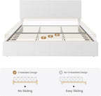 SHA CERLIN King Size Bed Frame, Velvet Upholstered Platform Bed, Vertical Channel Tufted Adjustable Headboard, Low Profile Bed Frame, No Box Spring Needed, Easy Assembly, White