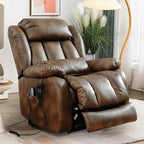 EDILLY Large Genuine Leather Power Lift Recliner Chair for Elderly, Dual Motor with Massage and Heating,with Double Lumbar Cushion and Extended Footrest,USB Port and Remote(Ocher)