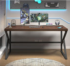 HSH Walnut Computer Desk, Industrial Modern Metal Wood Desk Workstation, Rustic Executive PC Laptop Work Desk Table for Home Office, Simple 55 Inch Writing Study Gaming Desk in Bedroom Living Room