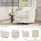 UIXE Swivel Accent Chair Set of 2, Chenille Upholstered Arm Chair for Living Room, Modern Club Armchair Comfy Single Sofa Bedroom Reading Seat with Lumbar Pillow - Cream Beige