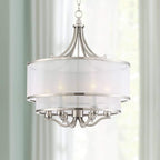 Possini Euro Design Luxe Nickel Pendant Light - 6 Light, Brushed Nickel Finish, White Organza Shade, Luxe Modern Pendant for Kitchen Islands, Dining Rooms, and Living Rooms - 26" Wide, 23" High