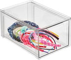 mDesign Plastic Stackable Bathroom Storage with Pull Out Bin Organizer Drawer for Cabinet, Vanity, Shelf, Cupboard, Cabinet, or Closet Organization - Lumiere Collection - 4 Pack - Clear