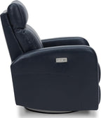 CHITA Genuine Leather Power Swivel Glider Recliner Chair for Adults, FSC Certified Electric Nursery Rocker Recliner Chair for Living Room, Navy Blue