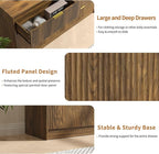 Walnut 6 Drawer Dresser Bedroom,55” Wide Fluted Dresser Wood with Gold Handles,Mid Century Wooden Chest of Drawer for Closet,Bedroom,Living Room,Walnut