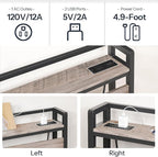 HOOBRO Full Size Headboard, Headboard with 2 Outlets and 4 USB Ports, Adjustable Height, Storage Rack, Sturdy and Stable, Easy Assembly, Greige and Black