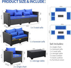 Rattaner Outdoor Wicker Furniture Set 5 Pieces Patio Sectional Sofa Couch Set with Storage Table Royal Blue Anti-Slip Cushions Furniture Covers
