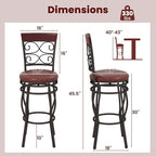 Giantex 30" Swivel Bar Stools Set of 2, Bar Height Bar Stools w/Back, Upholstered PU Leather Seat, Footrest, Max Load 330Lbs, Vintage Metal Barstools for Kitchen Island, Dining Room, Rustic Brown