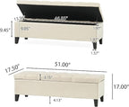 Christopher Knight Home Ottilie Velvet Storage Ottoman, Ivory 17.5”D x 51.0”W x 17.00”H
