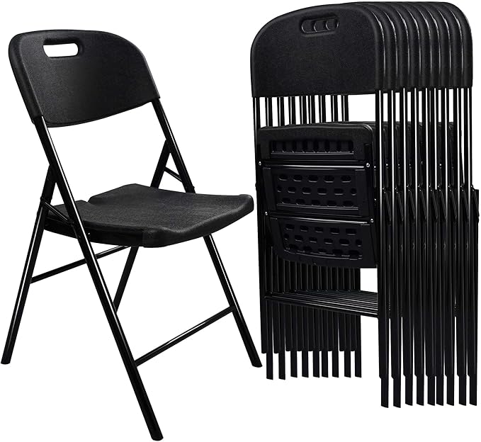10 Pack Folding Chair, 700 lb Weight Capacity,Indoor/Outdoor Heavy Duty Foldable Chairs for Restaurants, Kitchens, Picnics, Races, Parties & Weddings. (10, Black)