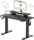 FLEXISPOT Standing Desk with Monitor Stand, 48 x 24 Inches One-Piece Electric Height Adjustable Computer Desk with Cup Holder, Home Office Desks (Black Frame+ Black Top)