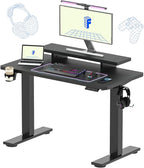 FLEXISPOT Standing Desk with Monitor Stand, 48 x 24 Inches One-Piece Electric Height Adjustable Computer Desk with Cup Holder, Home Office Desks (Black Frame+ Black Top)