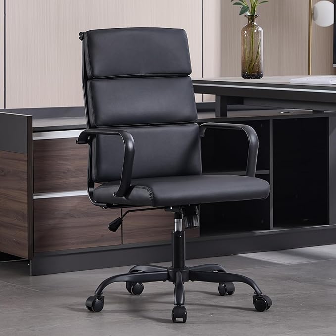 Office Chair, Ergonomic Adjustable Desk Chair, Mid Back Executive Comfortable Leather Lumbar Support Home Computer Chair with Padded Seat Swivel Wheels