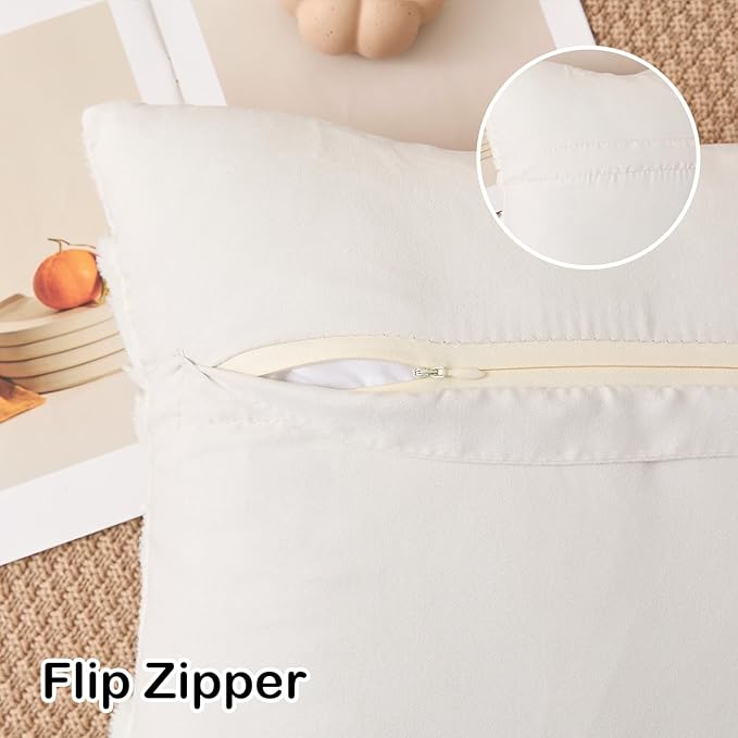 Kevin Textile Fall Pillow Covers 20x20 Inch Set of 2 Soft Pumpkins Decorative Square Pillowcases Plush Autumn Faux Fur Cushions Harvest Gift for Couch Sofa Chair Bedroom Home Decor, Cream White