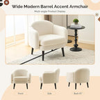 VINGLI 30.3" Wide Modern Barrel Accent Armchair with Track Armrest, Solid Wooden Legs, Comfy Upholstered Club Chair, Round Single Home Sofa for Living Room, Bedroom, Reading Room, Teddy Fleece White
