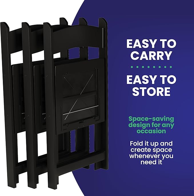 100 Black Resin Stackable Folding Chair - Comfortable Black Foldable Chair - Folding Chairs with Padded Seats - Indoor/Outdoor Folding Chairs for Events - Lightweight Foldable Chairs (100 Pack)