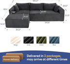 2025 New 108" Cloud Couch Sectional, Modular Sectional Sofa with L-Shaped Chaise, Deep Seat Sectional Modular Couch for Living Room, No Assembly Required (Gray, Chaise Ottoman)