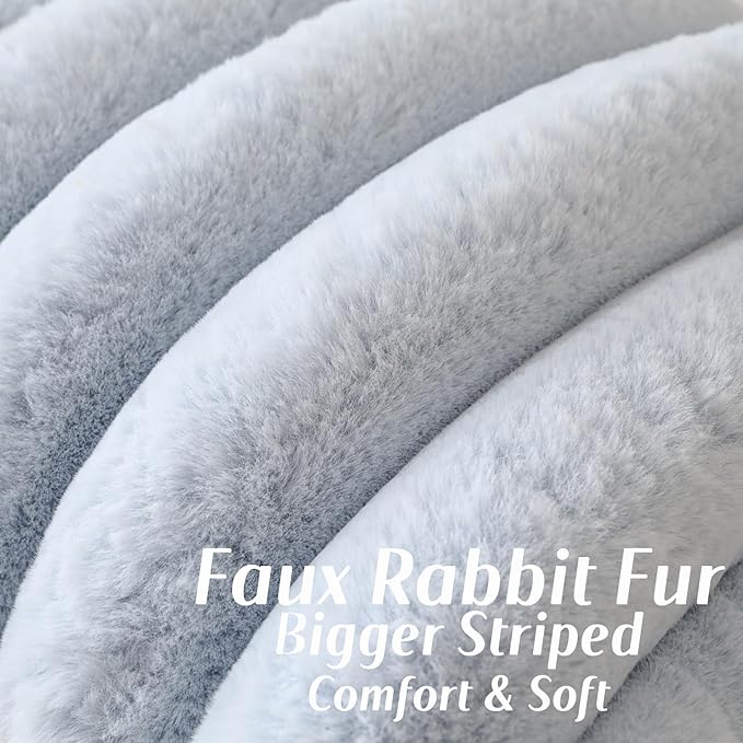 FUTEI Light Blue Decorative Throw Pillow Covers 18x18 Inch Set of 2, Square Soft Faux Rabbit Fur Thick Striped Cushion Cover,Winter Home Decor for Couch Bed Living Room