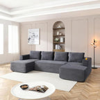 132 Inch Modular Sectional Sleeper Sofa, Boneless Cloud Couch for Living Room, U Shaped 5 Seat Sofa with 2 Cup Holders, Free Combination, No Assembly Required (Grey)