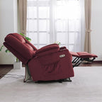 MCombo Oversized Power Lift Recliner Chair Sofa with Massage and Heat for Elderly People Petite, USB Ports, Side Pockets, Fabric R7561 (Burgundy, Small-Oversize)