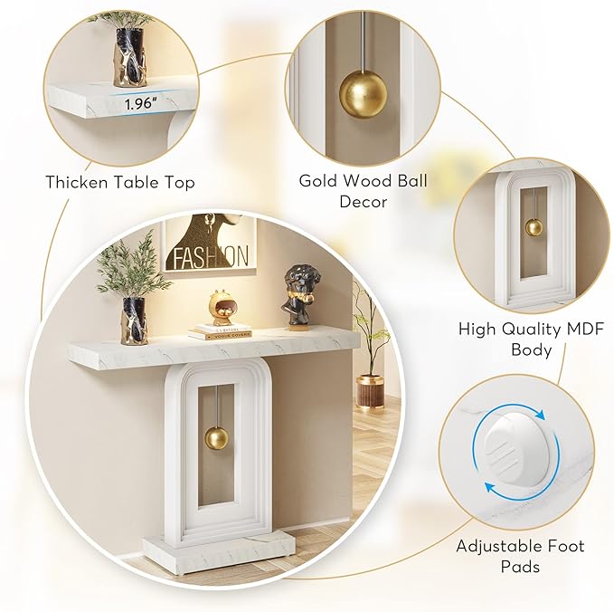 Tribesigns Modern Console Table, 40 Inches Faux Marble Sofa Table, Contemporary Entryway Table with Pendulum Shape Base for Living Room Hallway Entrance, White