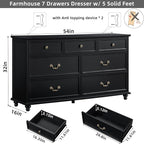 Farmhouse Dresser and Nightstand Sets, Wooden 7 Drawers Dresser & 24" Night Stand with 3 Drawers, 2 Piece Bedroom Furniture Set, Chest of Drawers for Bedroom, Home, Living Room, Hallway