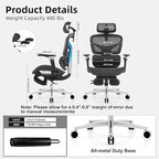Ergonomic Home Office Desk Chair with Massage Lumbar Support，4D Headrest & 5D Armrests, Reclining Big and Tall 400LBS Mesh Chair with Footrest，Adjustable Back High and Seat Depth(Black)