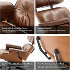 Top Grain Leather, Mid Century Chaise Lounge Chair and Ottoman, Reading Chair, Leather Accent Chair, Modern Chair, Classic Design, for Living Room Lounge Office,Retro Aged Leather, Walnut,Heightening