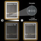 Awoco 24''x32'' LED Bathroom Mirror with Light, Lighted Vanity Mirror with Backlit and Front Light, Dimmable Anti-Fog Memory Function Lighted Mirror with 3 Colors for Bathroom Wall