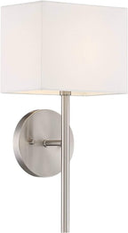 Possini Euro Design Favreau Modern Wall Sconce Lighting Brushed Nickel Silver Hardwired 16 1/4" High Fixture Rectangular Linen Shade Bedroom Bedside Living Room Home Hallway Dining Kitchen