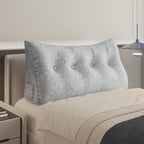 WOWMAX Triangular Headboard Pillow Bed Wedge Pillow for Headboard Full Size Wedge Pillow Headboard for Daybed Bunk Bed Silver Bolster Pillow for Bed, Jacquard Satin fabric 100% Pure Cotton, Light Grey