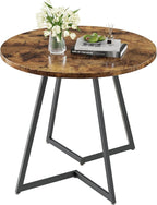 VECELO Round Dining Room Table with Wood Grain Tabletop and Steel Frame, for Kitchen, Living Room, Office, Conference, 2 to 4 Person, Antique Brown