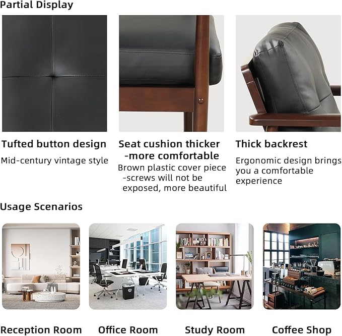 STHOUYN Mid Century Modern Chair, PU Leather Accent Chair Set of 2 with Wood Arms, Living Room Chairs, Reading Armchair for Bedroom, Waiting Room, Office