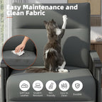 Upholstered Accent Chair, Modern Faux Leather Sofa Chair with Foldable Side Tray Table & Storage Pocket, Small Accent Sofa for Living Room, Bedroom, Reception Room, Gray