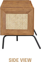 NTC Mossic TV Media Cabinet with 3 Doors for TVs, Entertainment Center with Natural Rattan, Metal Legs, Modern Storage Console for Living Room and Bedroom, Effortless Assembly, Teak Look