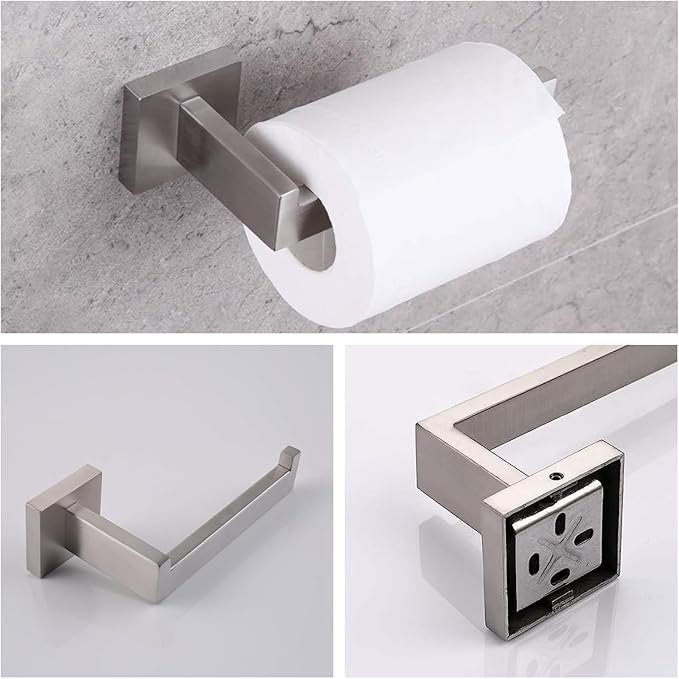 Bathroom Hardware Set Bathroom Accessories Set SUS304 Towel Bar Set Includes Towel Bar Inch+Towel Holder+Toilet Paper Holder+Towel Hook (10, Brush Nickel)
