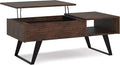 SIMPLIHOME Lowry Lift Top Coffee Table - 48 inch Wide Solid Acacia Wood and Metal Living Room Table in Distressed Charcoal Brown, Modern Industrial Cocktail Table with Hidden Storage and Open Shelf
