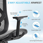 Ergonomic Office Chair with Lumbar Support, 3D Adjustable Armrest, Mesh Home Office Desk Chairs, Swivel Computer Chair, High Back Reclining Executive Office Chair,400lbs Capacity (Black/Grey)