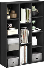 Furinno LUDER Book Shelf, 11-Cube Bookshelf, Reversible Bookcase, 9.4 x 29.1 x 41.7, for Living Room, Bedroom, Home Office, Blackwood