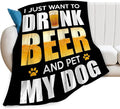 Funny Beer and Dog Throw Blanket - Gifts and Decor for Men Women Adults - Soft Warm Cozy Fleece for Couch Sofa Bed 80"x60"