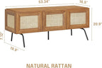 NTC Mossic TV Media Cabinet with 3 Doors for TVs, Entertainment Center with Natural Rattan, Metal Legs, Modern Storage Console for Living Room and Bedroom, Effortless Assembly, Teak Look