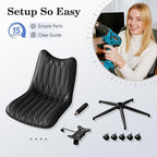 Armless Desk Chair, Armless Office Chair with Wheels, Small Desk Chair No Arms for Home Office, Swivel Vantiy Chair with Backs for Bedroom, Rolling Task Chair for Small Space, Black